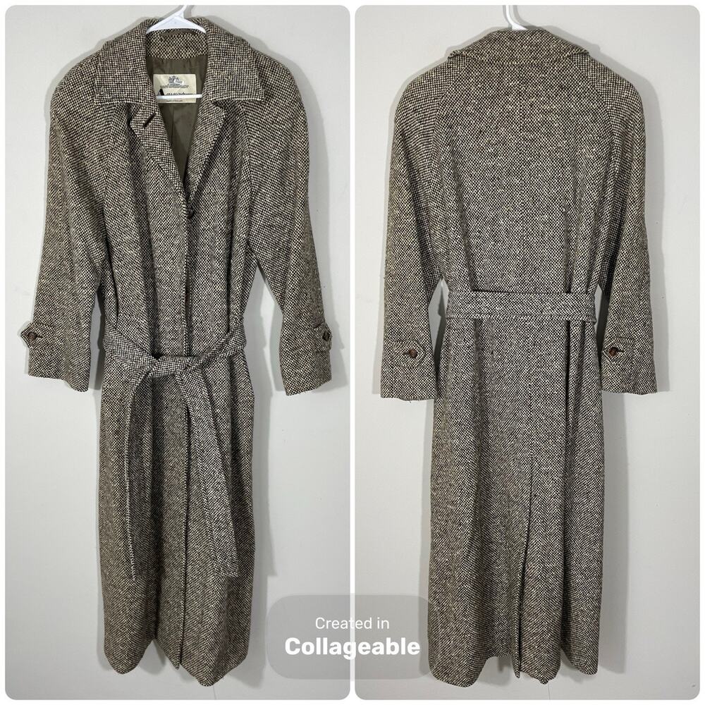 AQUASCUTUM of LONDON Tweed Belted Trench Coat Womens Size 6 Made in England